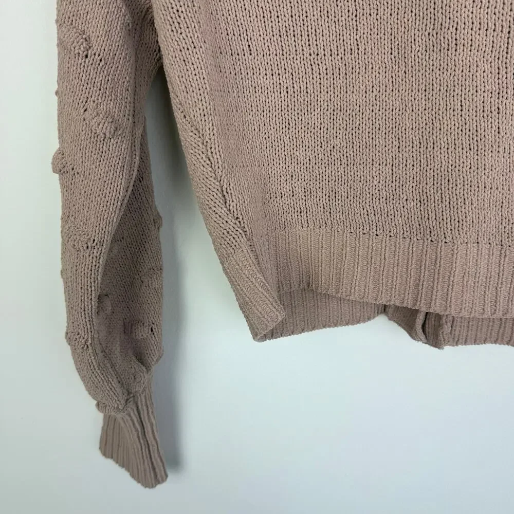 Moon & Madison Womens Long Sleeve Ball Cropped Knit Beige Button-Up Sweater XS